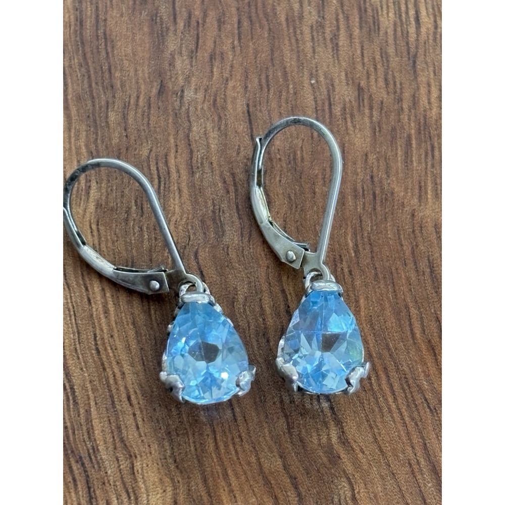 Faceted Blue Topaz Teardrop 925 Sterling Silver Earrings